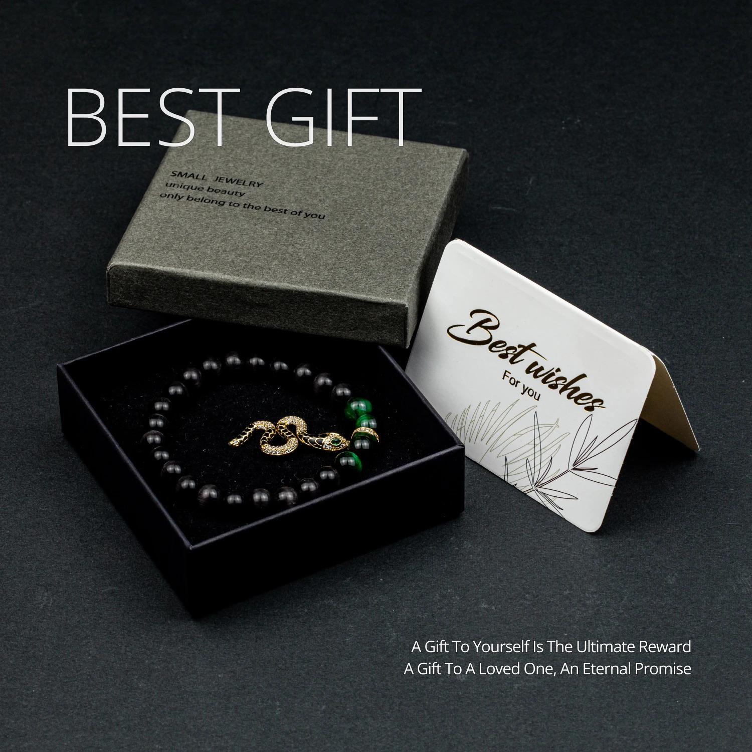 Natural Stone Tiger Eye Beaded Bracelet Snake Pendant Versatile Vacation Accessories Friend Gifts For Men Women 241227