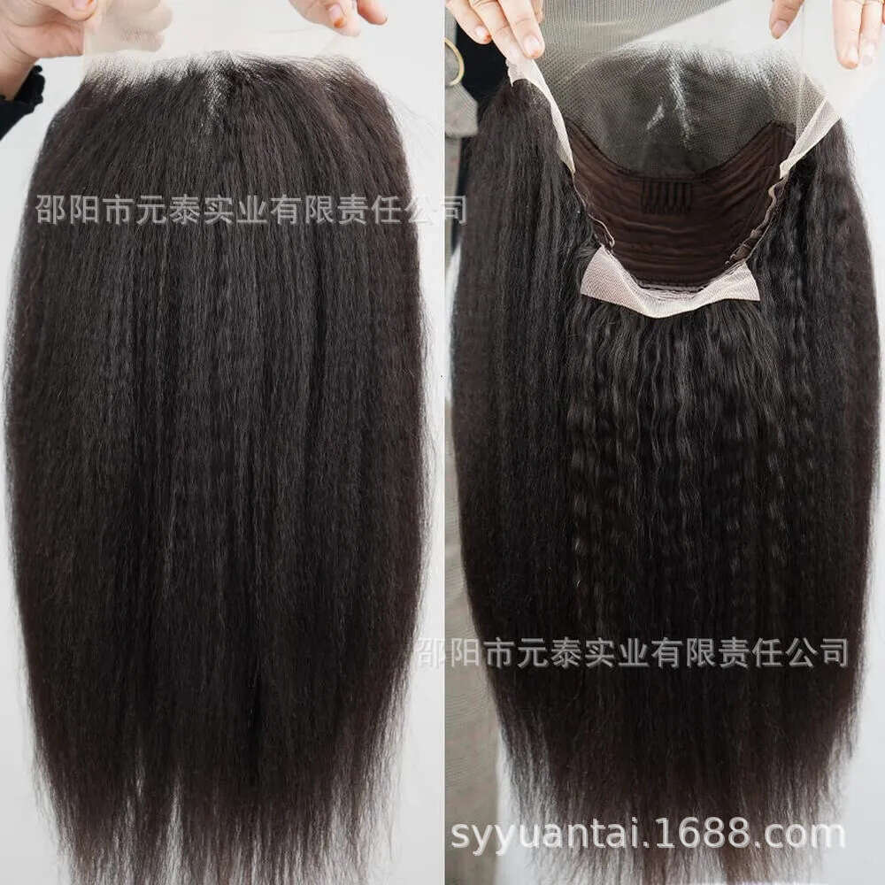 Women's Front Lace Yaki Wig Mid Split Long Straight Hair T Part Chemical Fiber Headband Wigs Kq2 Kq2