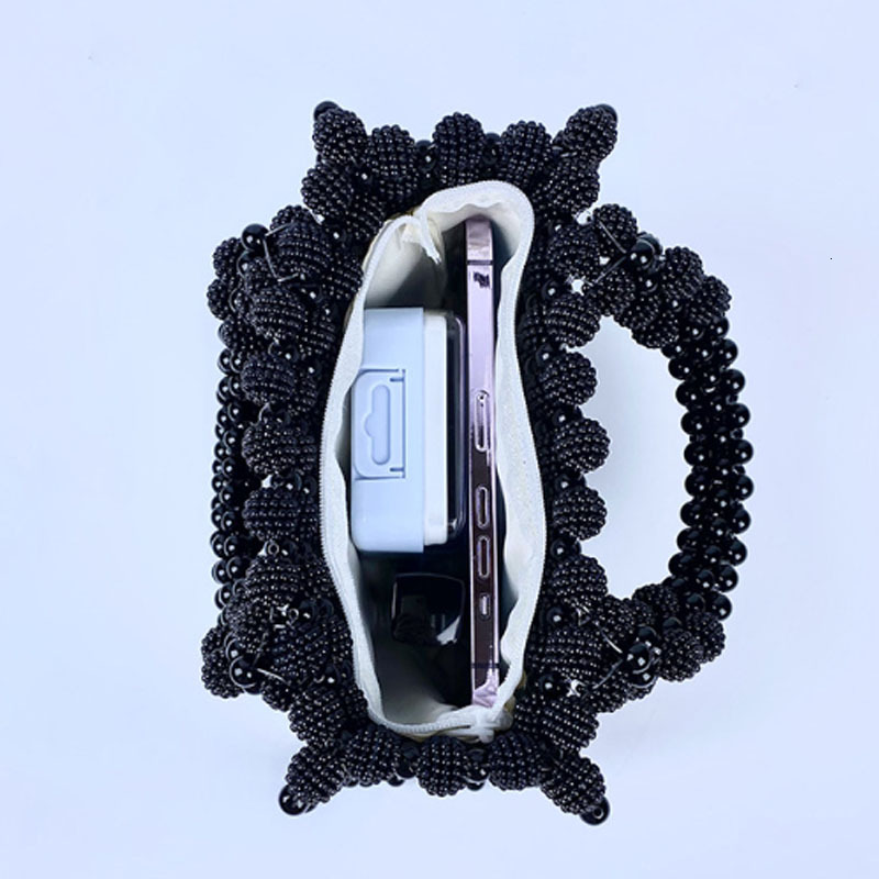 Design Pearl Evening Handbag Handmade Woven Casual Women Fashion Beading Small Square Bag