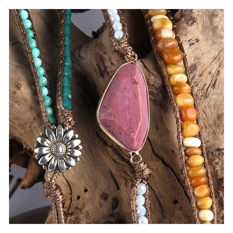 RH Fashion Bohemian Jewelry Triangle Natural Stones Charm 5 Strands Mix Handmade Wrap Bead Bracelets Festival Gift 241227