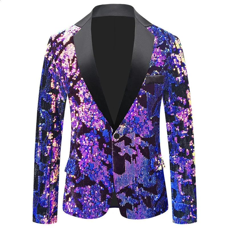 2025 velvet sequin casual slim fit mens cool jacket wedding banquet host/singer/gradient performance mens suit jacket 241227