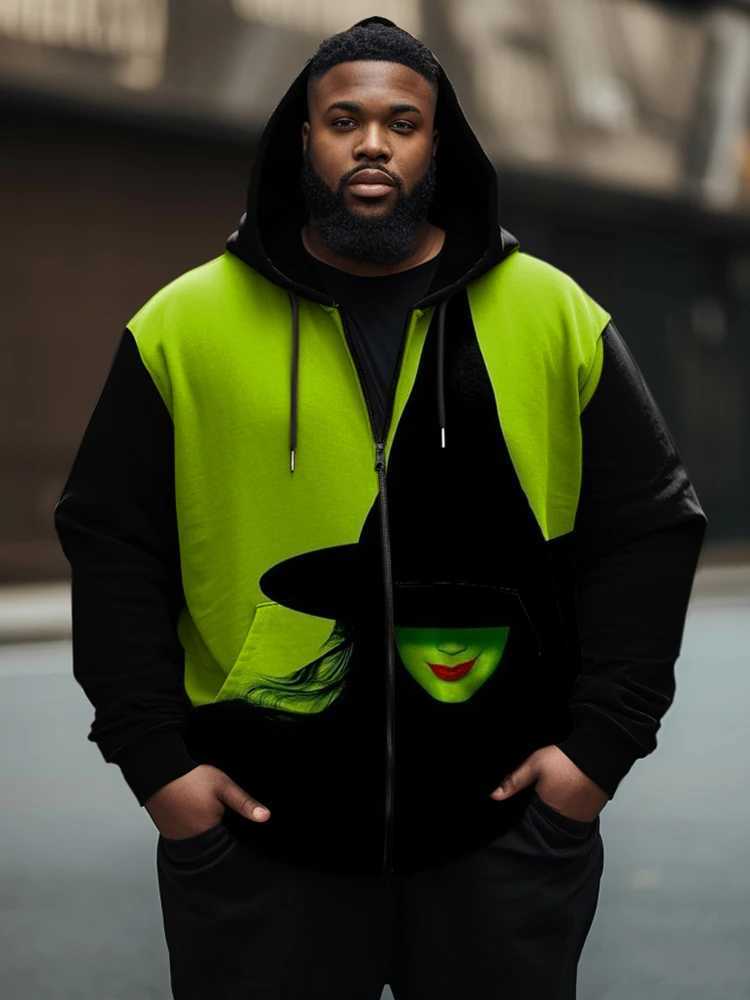 ZOOY (L-9XL) Plus Size Mens Skull Hip Hop Graffiti Street Long Sleeve Zipper Hoodie X241228