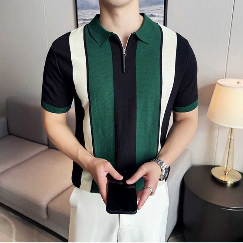 Summer mens knitted short sleeved solid shirt shirt sports business slim fit shirt shirt classic and fashionable shirt shirt X241228