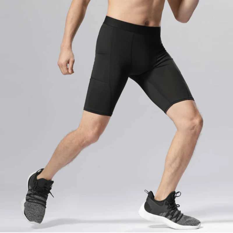 Mens sports shorts pocket running tight fitting gym tight fitting mens yoga shorts mens spandex compression shorts W250324