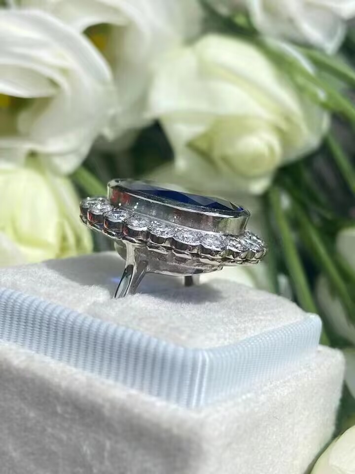 Choucong Brand Wedding Rings Luxury Jewelry 925 Sterling Silver Oval Cut Large Blue Sapphire CZ Diamond Gemstones Party Eternity Women Engagement Prin