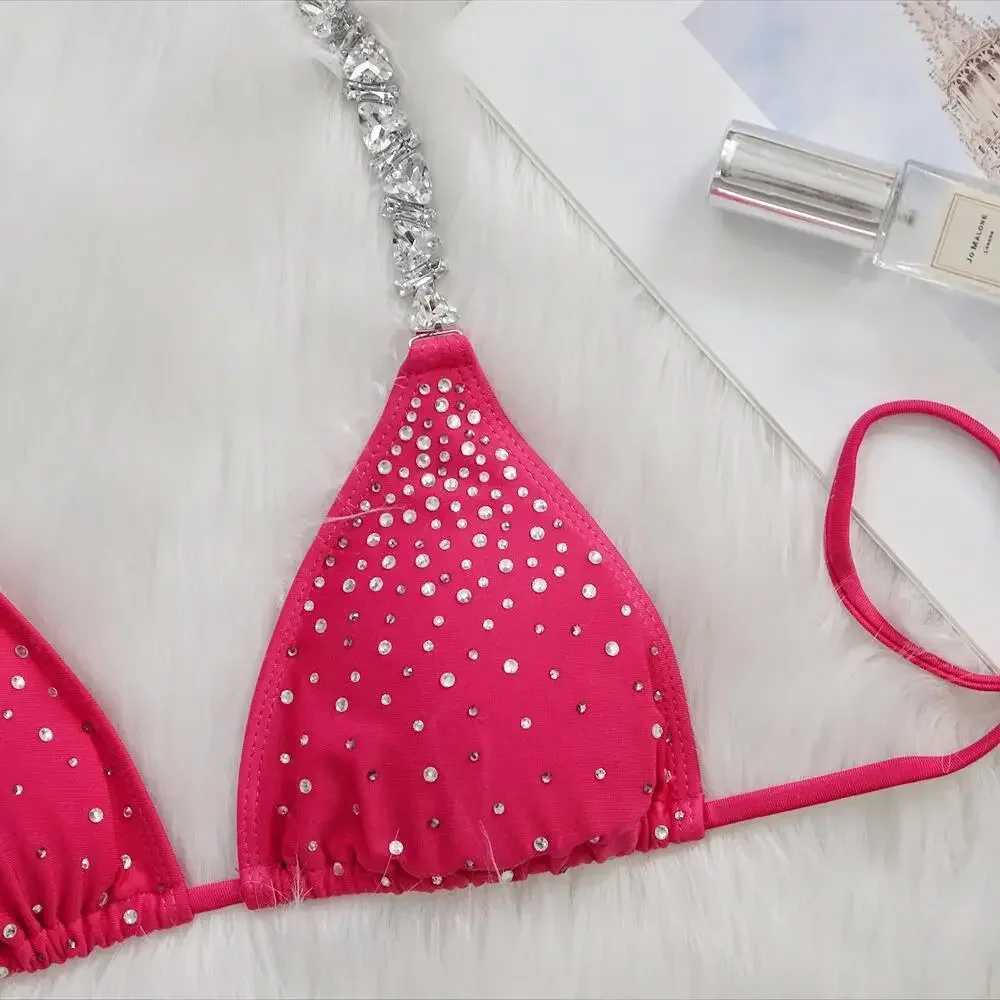 Women's Swimwear Push Up Bikini Female Bandeau Swimsuit 2022 Luxury Rhinestone Bikini Women Diamonds Pink Swimwear Brazilian Bathing Suit J241227
