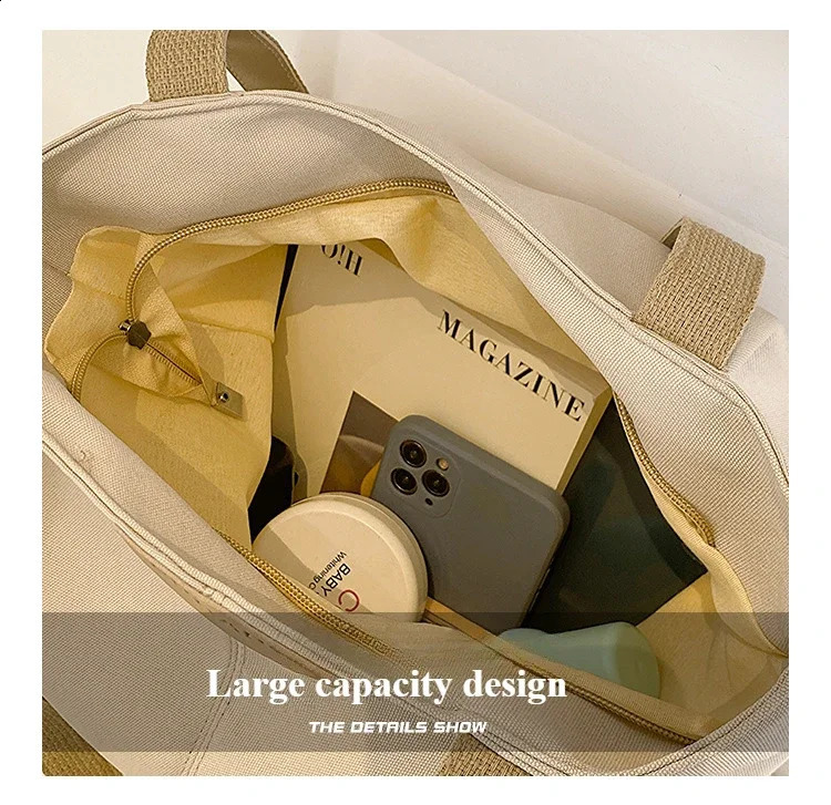 Fashion Korean version of the largecapacity shoulder bag female foreignstyle handbag canvas Tote 241227