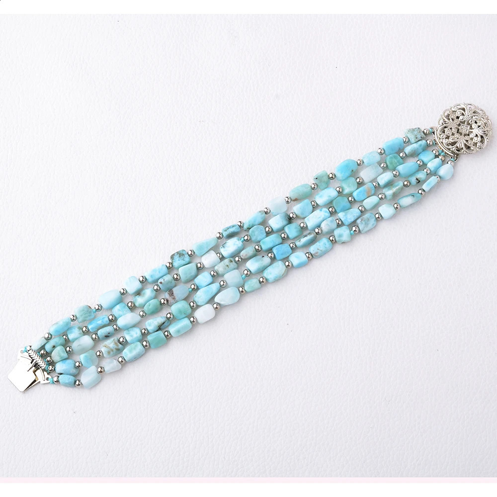 8 5 Strands Natural Square Blue Larimar Bracelet 241227