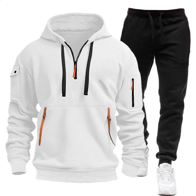 Official website Spring and Autumn mens two-piece hooded sweatshirt with zipper multi pocket zipper mens sportswear 241227