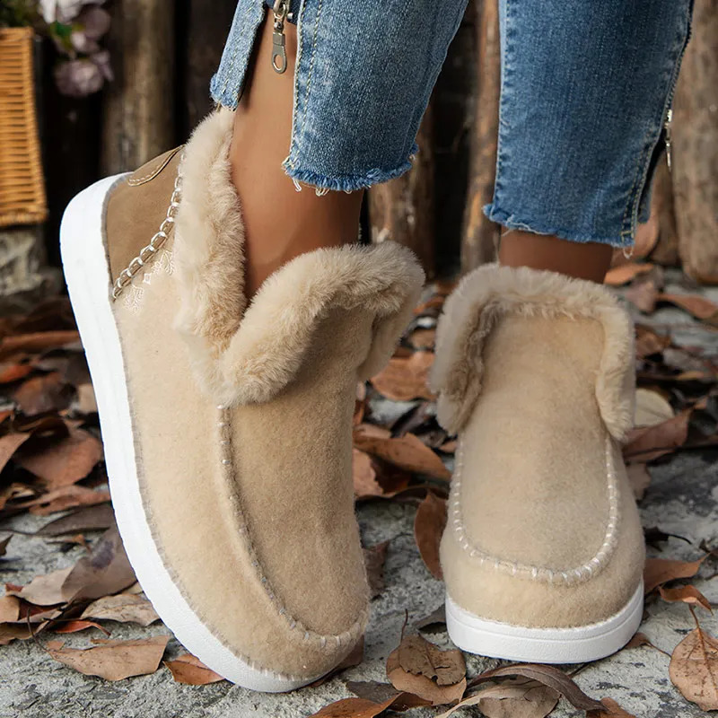 Womens Boots 2024 Women Winter Boots Fur Shoes Women Ankle Boots Snow Botas Mujer Slip On Winter Shoes Female Flat Footwear 241227