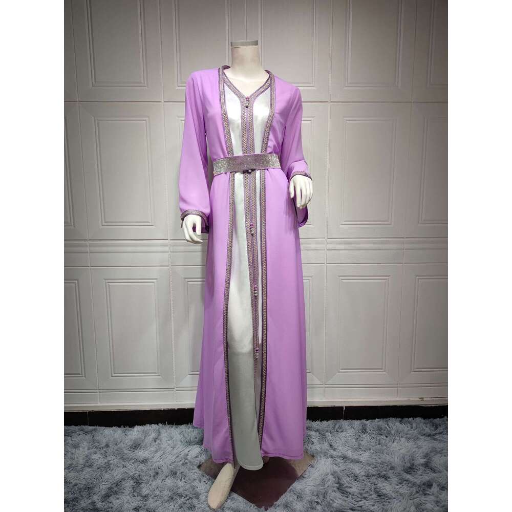 Cross Border Middle Eastern Commuting Ethnic Style European And American Hot Products Colorful Chiffon Dress Foreign Trade Muslim Women's Wear