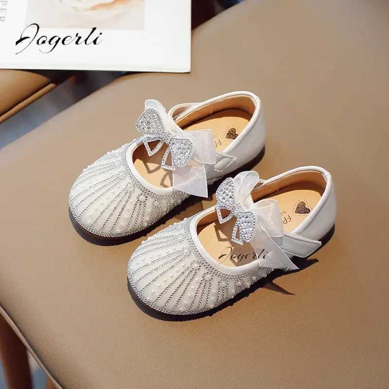 Childrens Girl Princess Shoes New Soft Sole PU Leather Flats Kids Rhinestone Crystal Footwear Size 23-35 W241228