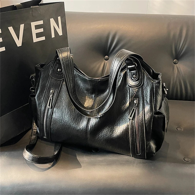 Two Layer Large Capacity Shopping Bag Womens Handbag High Quality Soft Leather Tote Bags Fashion Retro Female Shoulder Bolsas 241227