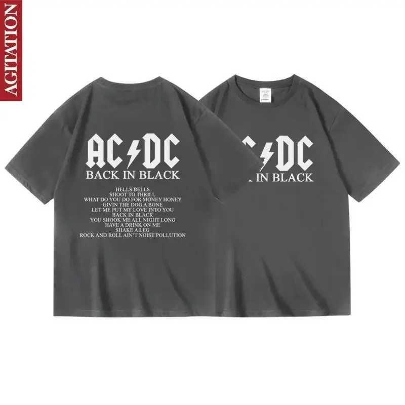 Summer ACDC Rock Band T-shirt Back in Black Cotton Round Neck Loose Short Half-slved Clothes Female Male Neutral X241228