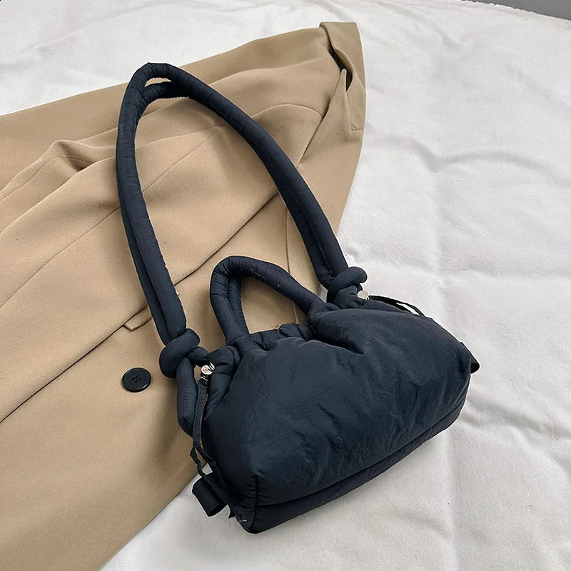 Fashion Small Puffer Tote Bag Padded Women Shoulder Bags Nylon Down Cotton Crossbody Bag Mini Lady Blue Handbags 241227