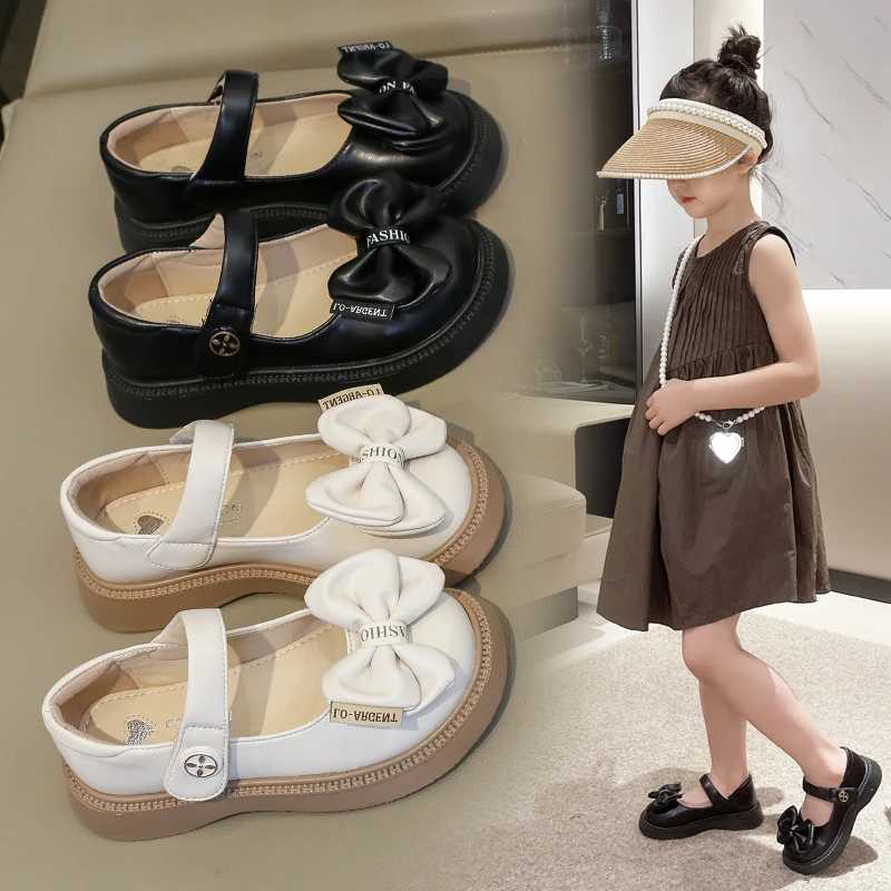 Girls Leather Shoes Spring Autumn Flats New Childrens Fashionable Soft Sole Princess Shoes Bow Baby Single Shoes W241228