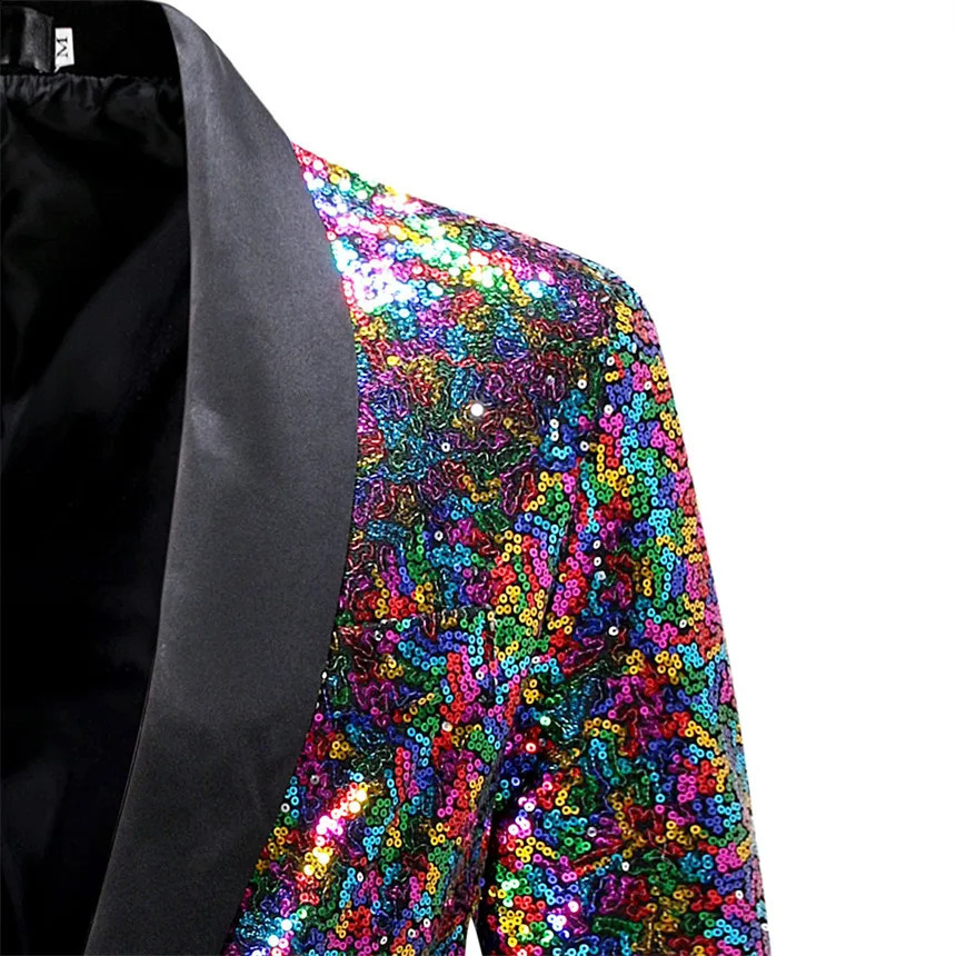 Colorful glitter decoration black collar jacket mens wedding party dress jacket blue mens suit jacket S M L XL XXL 241227