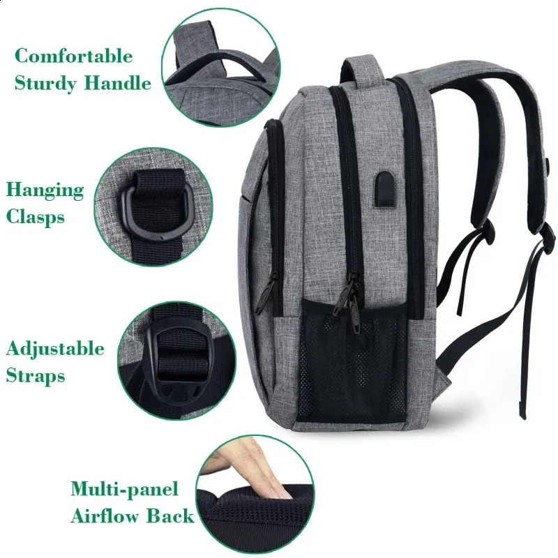 Travel Laptop Backpack Business Sturdy Laptops Backpack with USB Charging Port Water Resistant Computer Bag for Men Women 241228