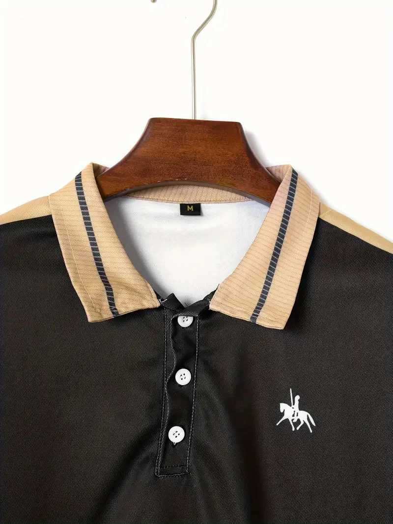 Summer new style fashion business casual short-sleeved shirt shirt mens trend high quality printed lapel color matching T-shirt X241228