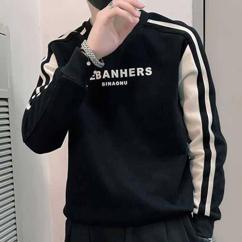 Autumn Winter Korean Spliced Pullovers Fashion Letter Printed Mens Clothing Long Sleeve All-match Casual O-Neck Sweatshirts New X241228