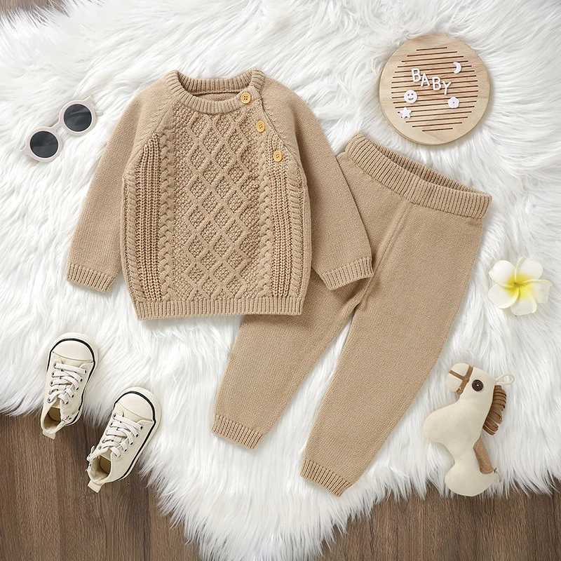 Newborn Baby Clothes Set Knit Infant Boy Girl Pullover +Pants Long Sleeve Autumn Kid Sweaters +Trousers 0-18M 2PCS Fashion Solid X241228