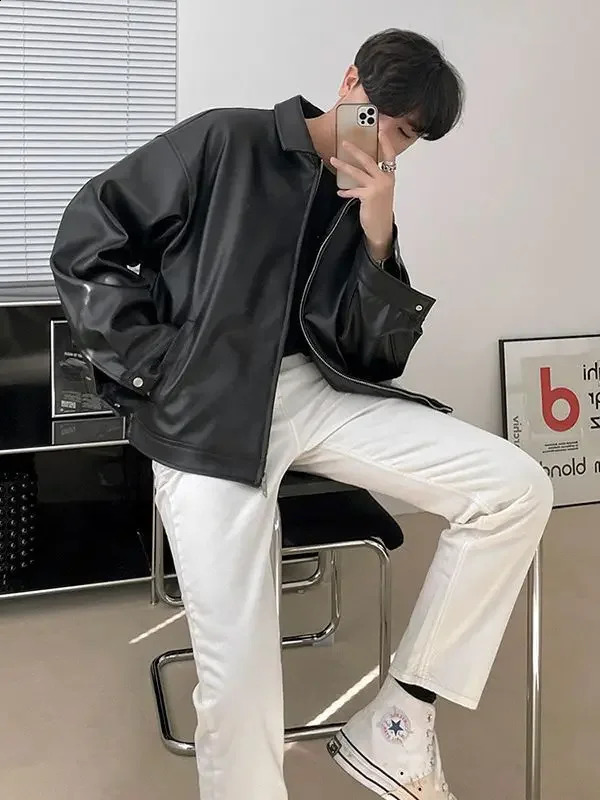 Men and Women retro Pu jackets fashionable streetwear 2023 oversized American trend casual loose leather clothing 241220