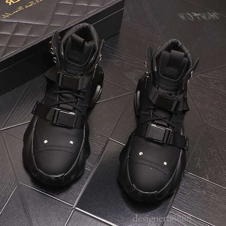 High Top Men's Chunky Sneakers - Genuine Leather, Air Hot Cushion, Platform, Casual, Height Increasing - Leather, Cushion, Platform, Casual,