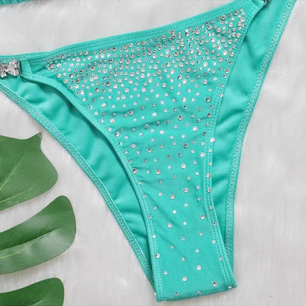 Women's Swimwear Push Up Bikini Female Bandeau Swimsuit 2022 Luxury Rhinestone Bikini Women Diamonds Pink Swimwear Brazilian Bathing Suit J241227