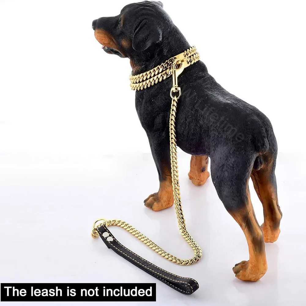 12mm Double Row Dog Chain Collar with Secure Buckle 18K Gold Cuban Link Strong Metal Collar for Big Dogs Pitbull German Shepherd M241228