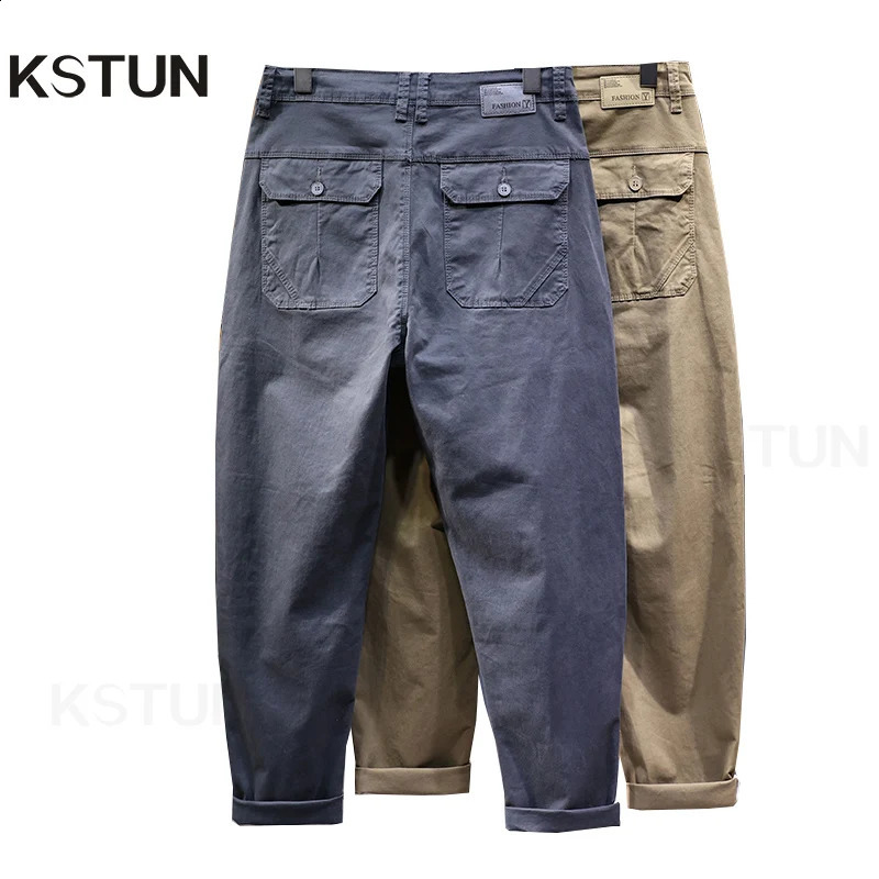 Harem pants mens loose and loose pocket pants gray elastic patch work fashion pocket mens clothing tapered Troures Kpop 241227