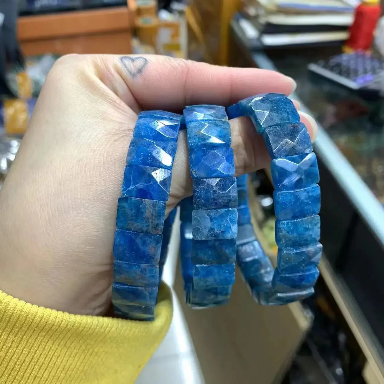 Natural Apatite Stone Beads Bracelet Natural Gemstone Bangle Charming Jewelry for Woman for Gift Wholesale 241227