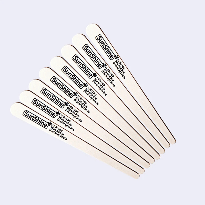 SunShine 20Pcs Wooden Nail File Professional Nail Art Sanding Buffer Files 100/180 Double Side For Salon Manicure Pedicure 241223