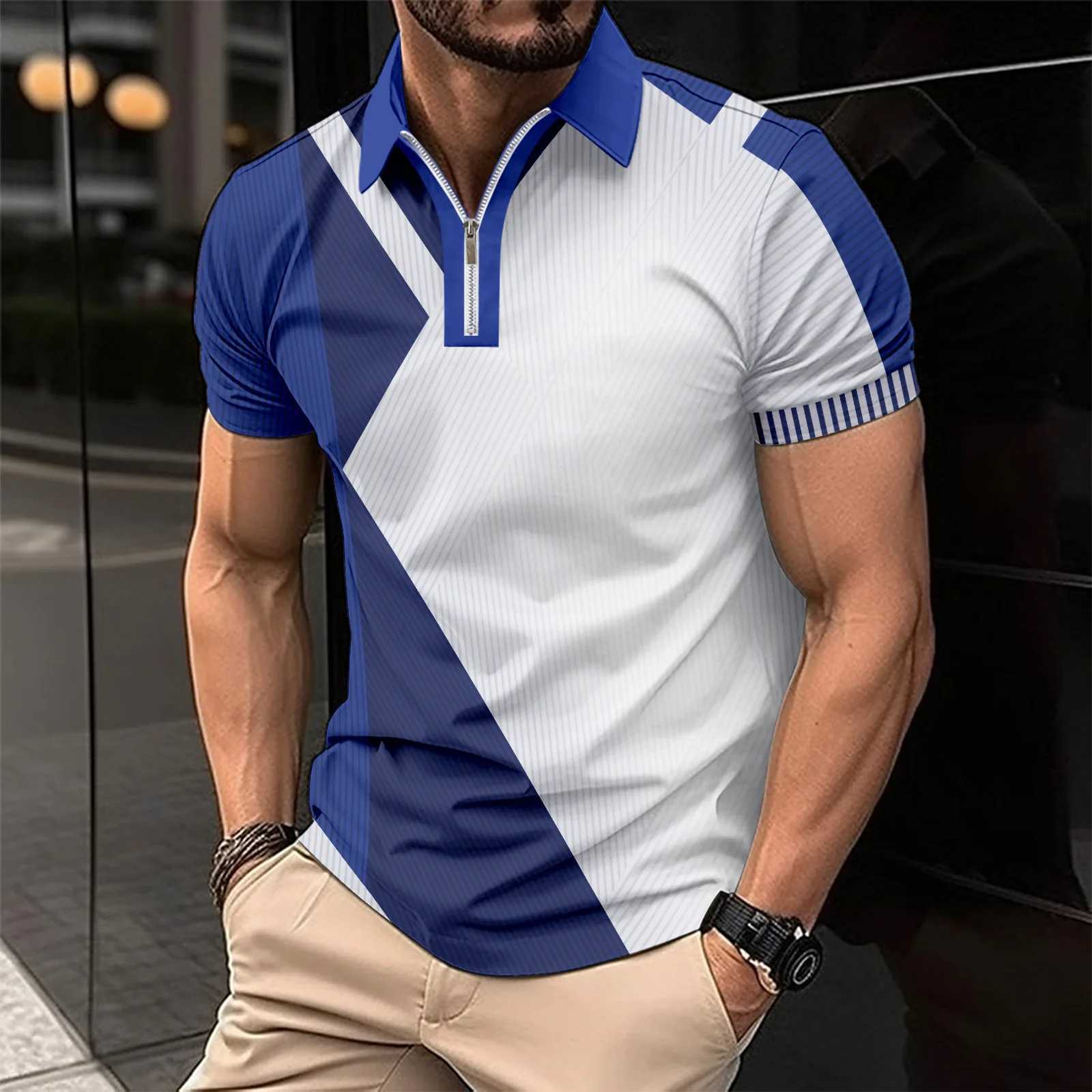 High luxury Mens Casual Short Sleeved Stripe shirt Shirt Zipper Business shirt Shirt Top Men Breathable Tops Men Clothing X241228