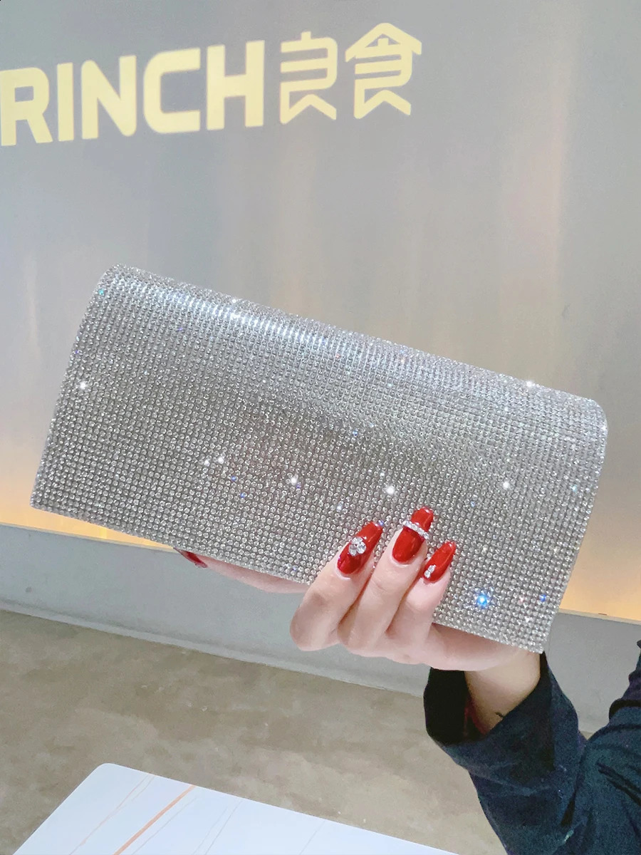 Glitter Clutch Rhinestone Purses For Women Evening Clutches Flap Envelope Handbags Large Wedding Party Prom Silver Crossbody Bag 241227