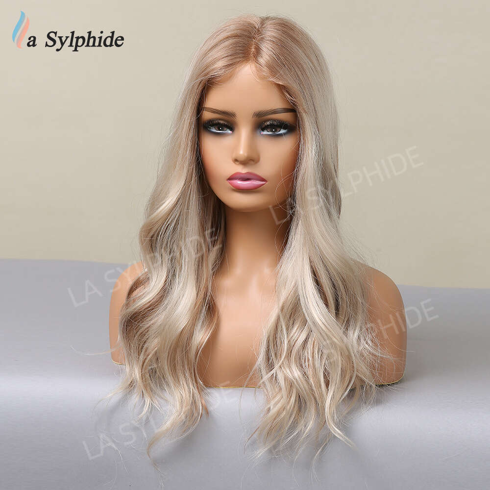13 * 1 Front Wig Female Gold Brown Pickled Medium Split Long Curled Hair High Temperature Silk Lace T-Part Kq2 Kq2