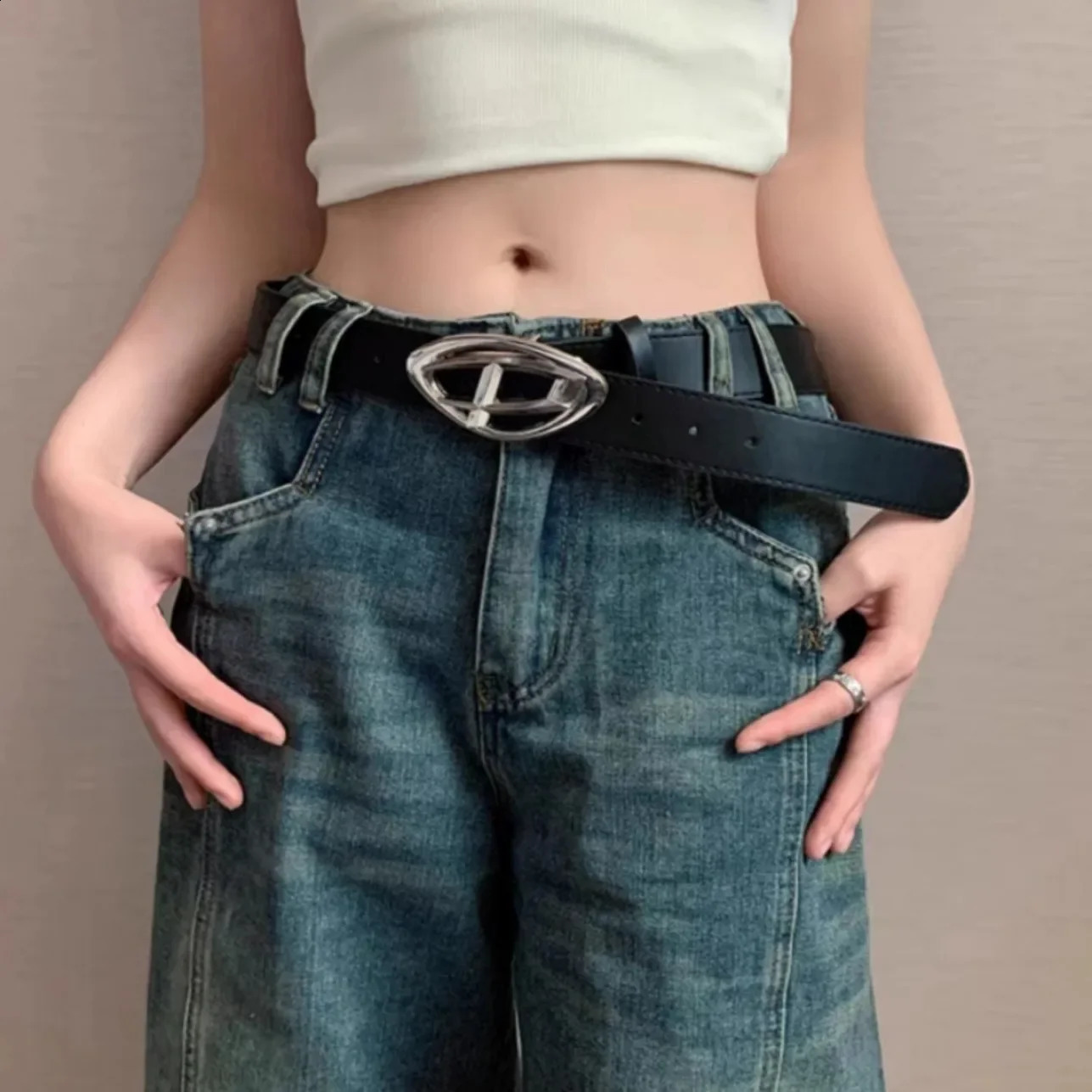 Vintage Fashion Y2k Belt Pu Leather Jeans Belt Simple Fashion Casual Gothic Moon Star Buckle Belt 241227