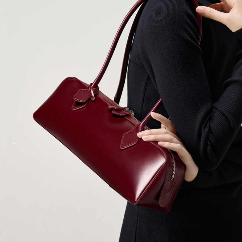 Burminsa Genuine Leather Long Handle Underarm Shoulder Bags For Women 2025 Designer Korean Purses Tote Ladies Handbags