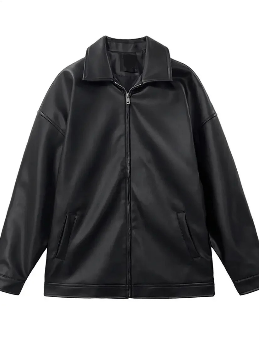 Men and Women retro Pu jackets fashionable streetwear 2023 oversized American trend casual loose leather clothing 241220