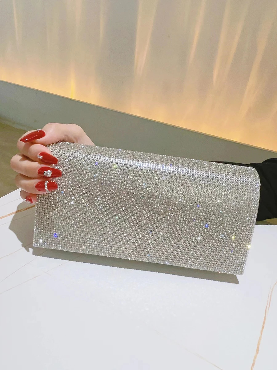 Glitter Clutch Rhinestone Purses For Women Evening Clutches Flap Envelope Handbags Large Wedding Party Prom Silver Crossbody Bag 241227