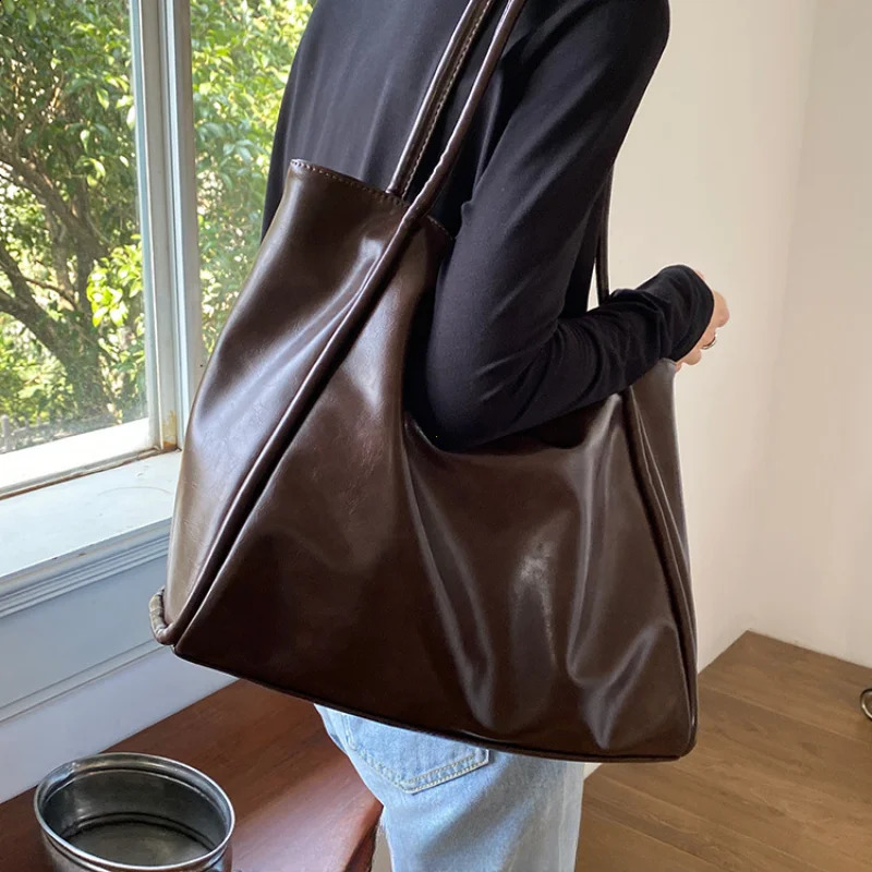 Portable Texture Tote Bag for Women Shoulder Underarm Bag Commuting Bag Large Capacity Niche n Autumn Winter Handbags 241227