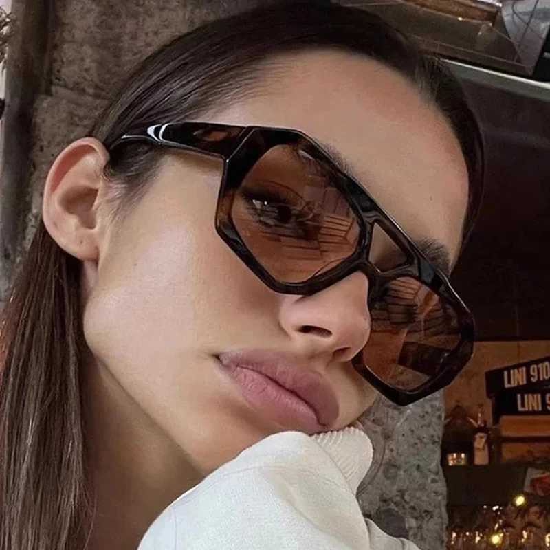 Retro Double Bridge Womens Sunglasses Large Frame Leopard Brown Gradient Glasses Fashion Brand Designer Sunglasses Mens Sunglasses W241228
