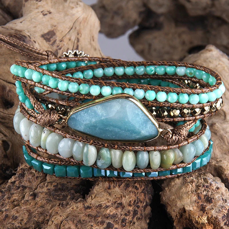 RH Fashion Bohemian Jewelry Triangle Natural Stones Charm 5 Strands Mix Handmade Wrap Bead Bracelets Festival Gift 241227