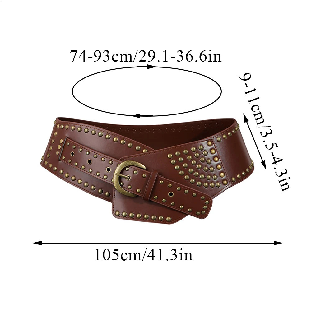 Punk Leather Wide Waist Belt Corset for Womens Hollow Out Cummerbunds Concave-shaped Waistband Adjustable Belt Rivet DIY Vintage 241227