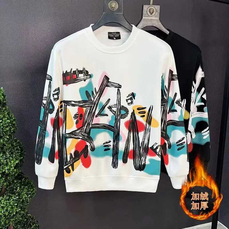 Premium Graffiti Hoodie Mens Trendy T-shirt Spring and Autumn Long Sleeve 2024 New Winter Coat with Velvet X241228