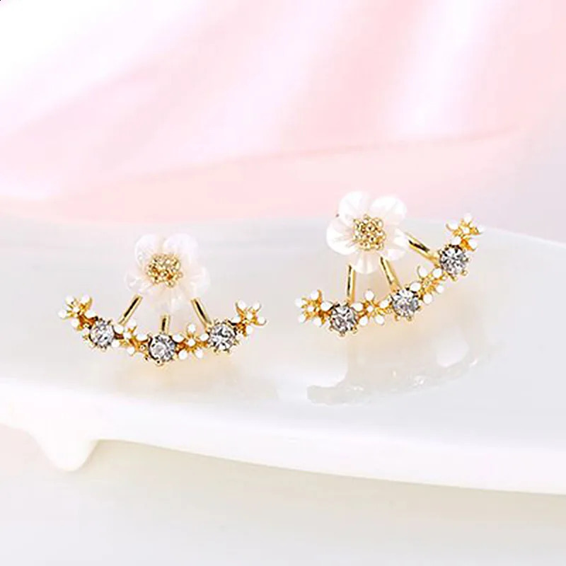 Elegant Korean Style Crystal Shell Flower Earrings 925 Silver Needle Drop Earrings Simple Womens Pure Silver Studs 241226