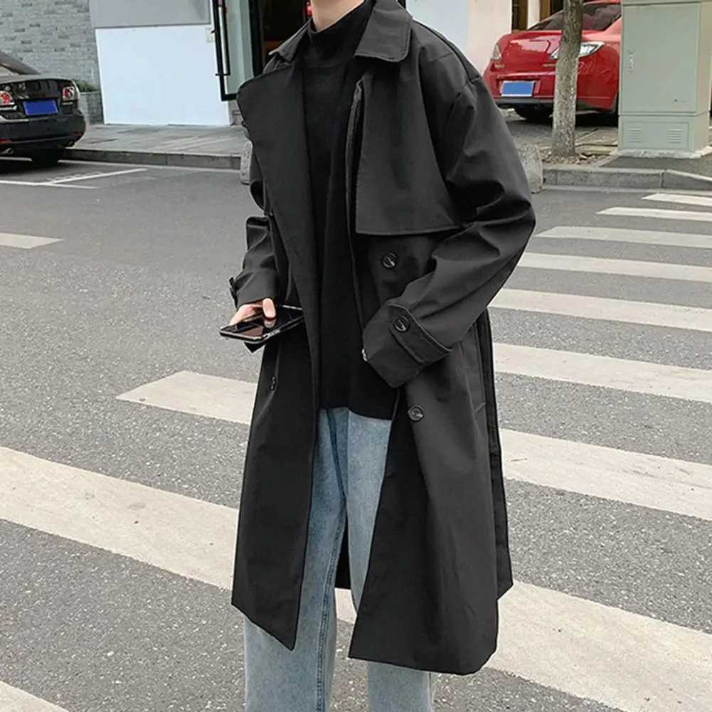 Mens Trendy Trench Coat Long sleeved Warm Jacket Medium length Mens Trench Coat W241228