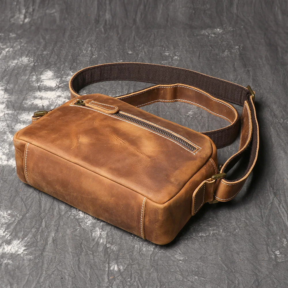 LUOKIR Genuine Leather Minimalist Mens And Womens Shoulder Bag Crazy Horse Diagonal Cross Retro iPad 241227