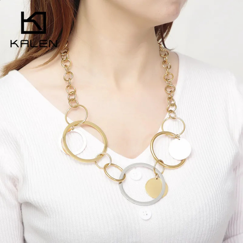 Kalen Creative Multiple Circles Jewelry Sets For Women Gold Stainless Steel Western Style Femme Choker Necklaces Earrings 241226