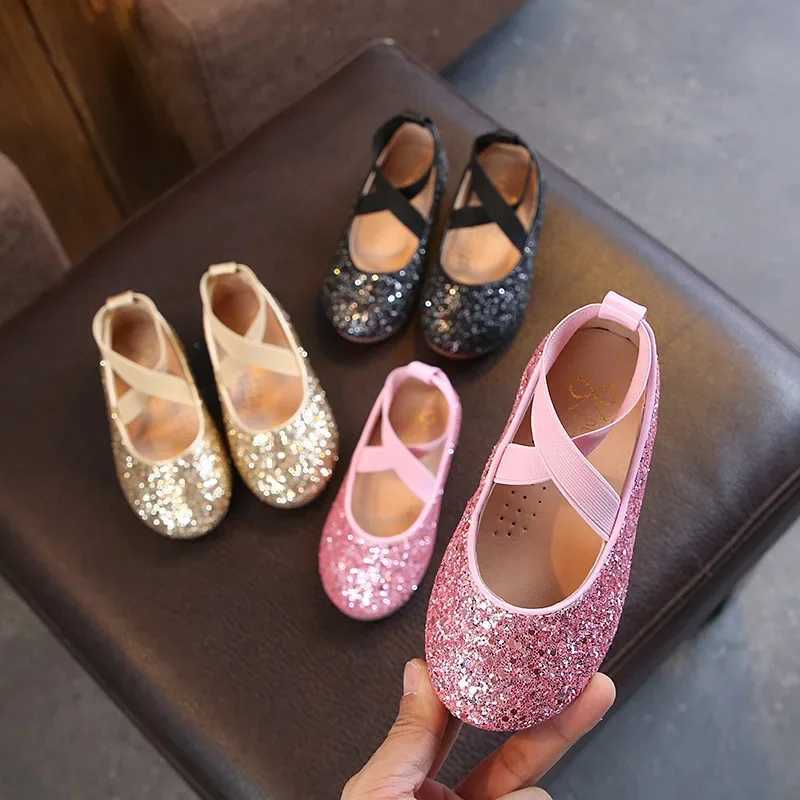 2024 Girls Ballet Apartment Dance Par Girls Shoes Fashion Crystal Shoes Shining Princess Performance 5-12 Childrens Shoes W241228