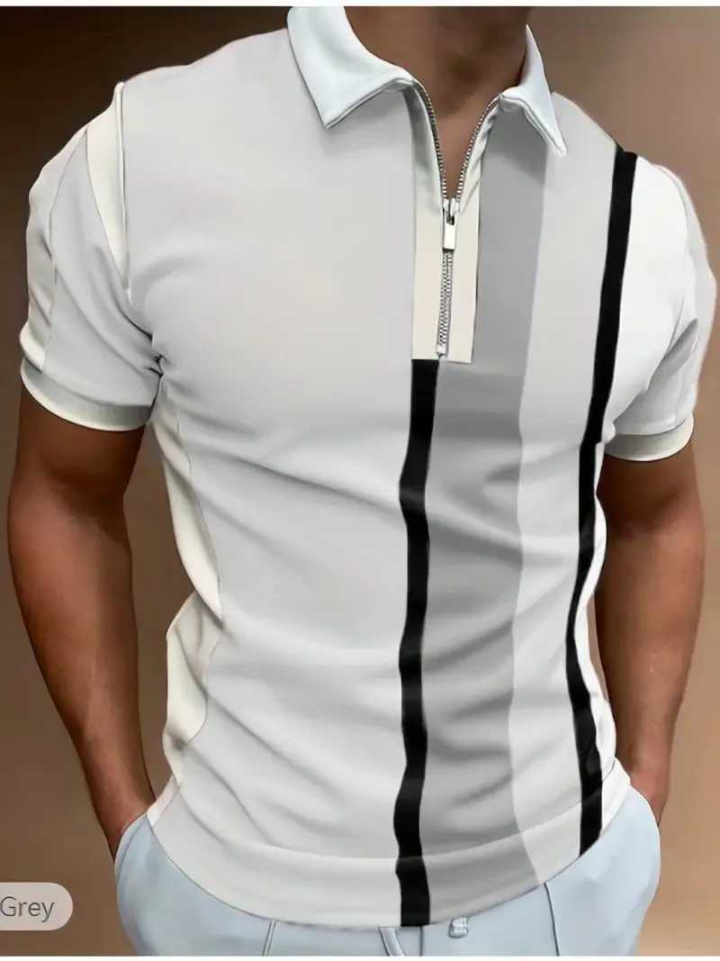 Mens Zip shirt Shirt Simple Patchwork Stripe Stereo Print Retro Mens Short Sleeve Large Size Street Summer Zip shirt Shirt X241228
